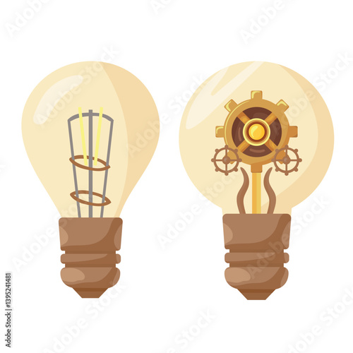 Steampunk bulb. Flat vector, clipart illustration isolated on white background.