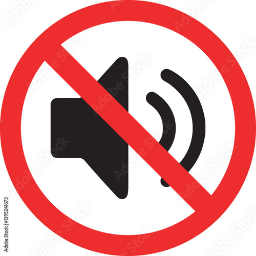 Prohibition sign for no sound, mute icon, noise ban symbol, silent mode enforcement