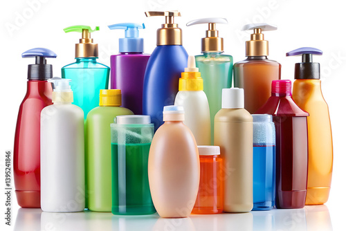 shampoo bottles on white