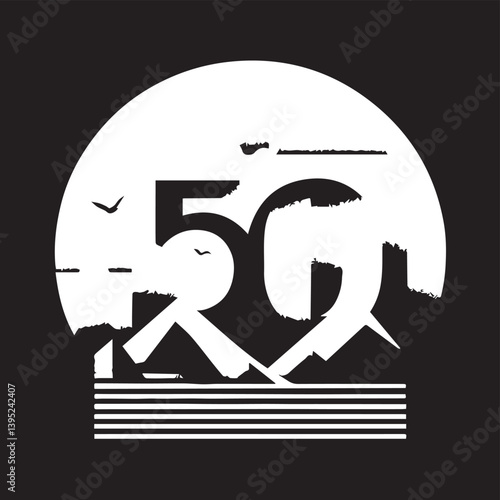 Minimalist Microsoft 50th Anniversary Artwork – Monochrome Design with Accent Color