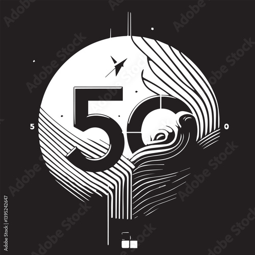 Minimalist Microsoft 50th Anniversary Artwork – Monochrome Design with Accent Color