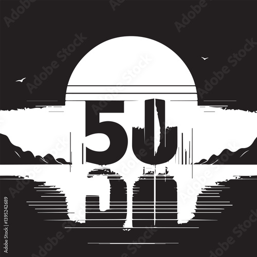 Minimalist Microsoft 50th Anniversary Artwork – Monochrome Design with Accent Color