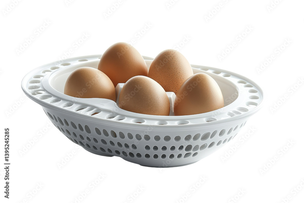 Fresh brown eggs nestled in a modern white egg holder perfect for kitchen counter storage showcasing natural light and a Fresh brown eggs nestled in a modern white egg holder perfect for kitchen counter storage showcasing natural light and a