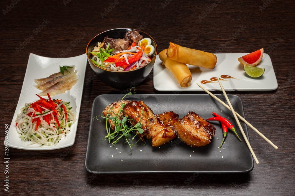 A set of Japanese dishes on the table