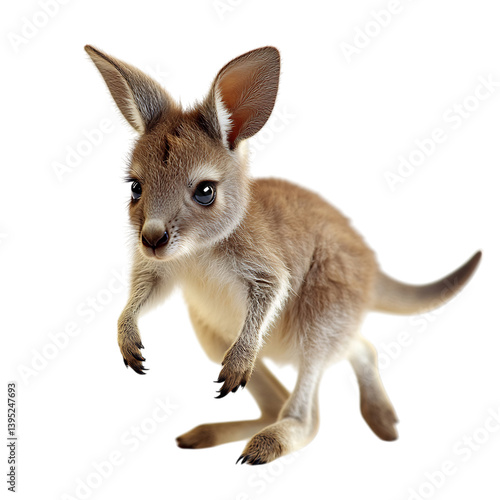 Playful Baby Kangaroo Hopping Isolated on Transparent Background