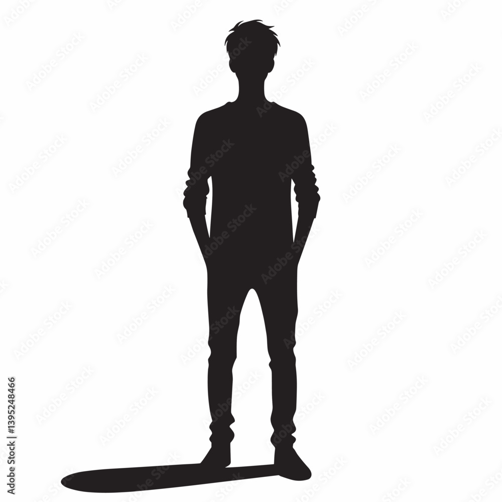 Obraz premium Silhouette of Standing Man with Hands in Pockets - Black and White Vector Illustration