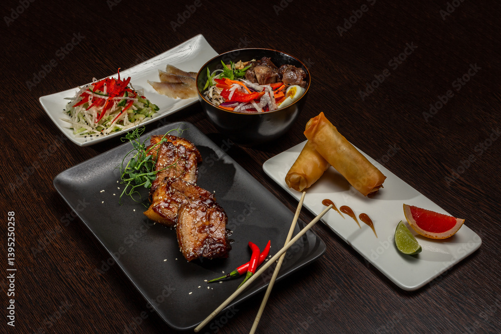 A set of Japanese dishes on the table