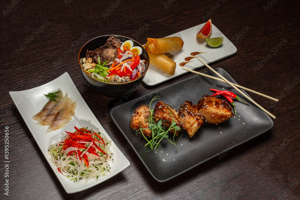 A set of Japanese dishes on the table