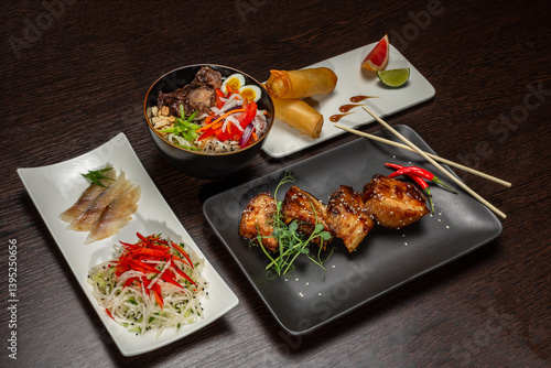 Obraz na płótnie A set of Japanese dishes on the table w salonie