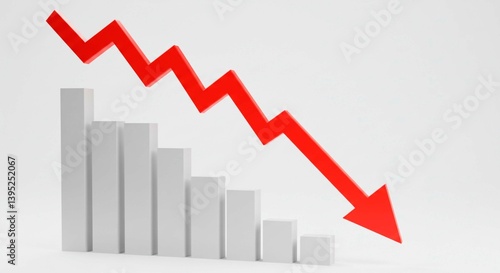 Free Download Downward spiral. Red arrow depicting loss overlaid on bar chart showing decreasing value. Minimalist presentation on a white background. - GFXLoad