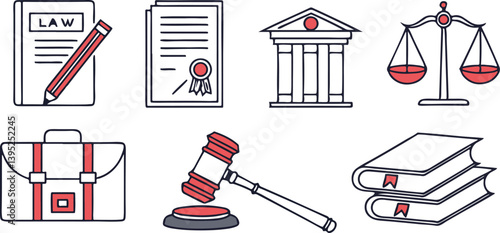 minimal law and legal line editable icons set con