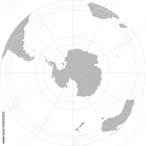 World vector map with country boundaries and graticules (Southern hemisphere, south pole orthographic projection, PPT-compatible & fully editable)