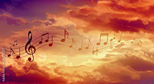 Whimsical Musical Notes Gently Floating Across Dreamy Abstract Background Soft Ethereal Music Concept Design Texture
