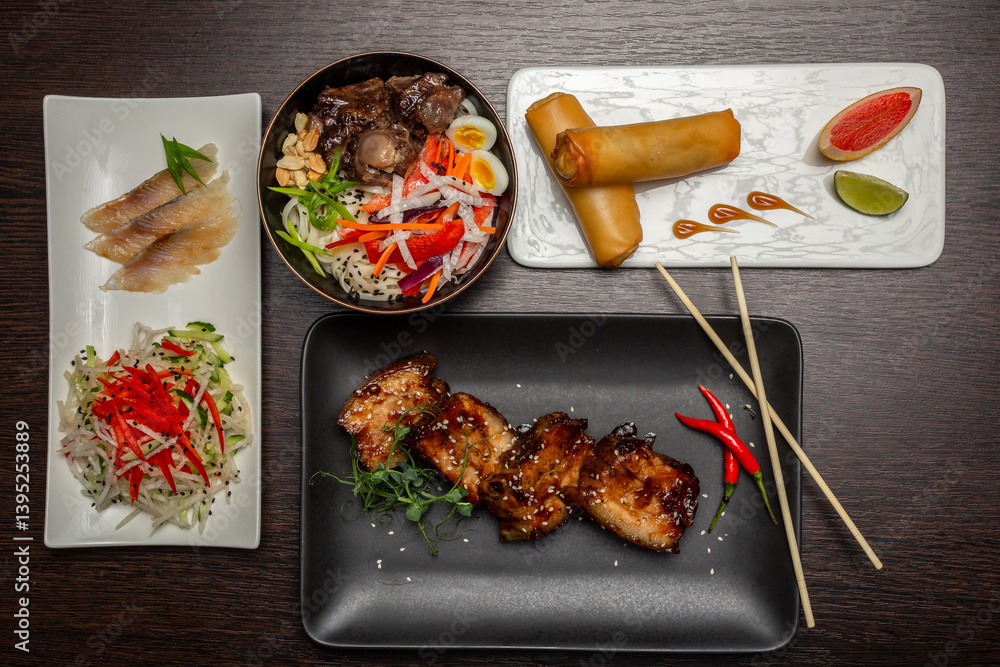 A set of Japanese dishes on the table