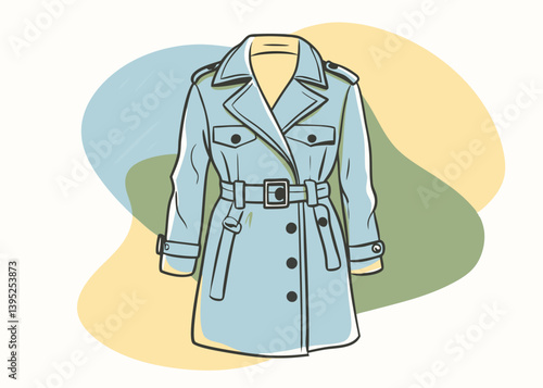 Vintage Trench Coat Illustration. Retro Fashion Design