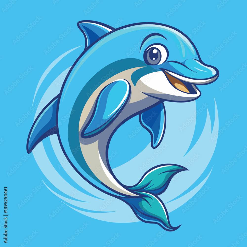 Fototapeta premium Cartoon blue dolphin mascot, vector illustration with white background, clip art for stickers dolphin jumping out of water cartoon shark vector illustration vector illustration of a cartoon shark