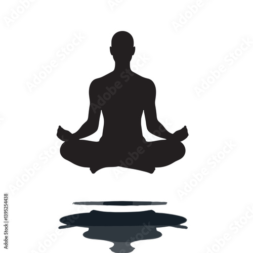 Meditative Black Silhouette Reflection Minimalist Yoga Pose in Black and White