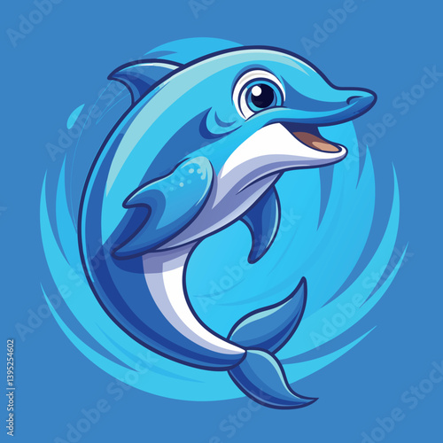 Cartoon blue dolphin mascot, vector illustration with white background, clip art for stickers dolphin jumping out of water cartoon shark vector illustration vector illustration of a dolphin