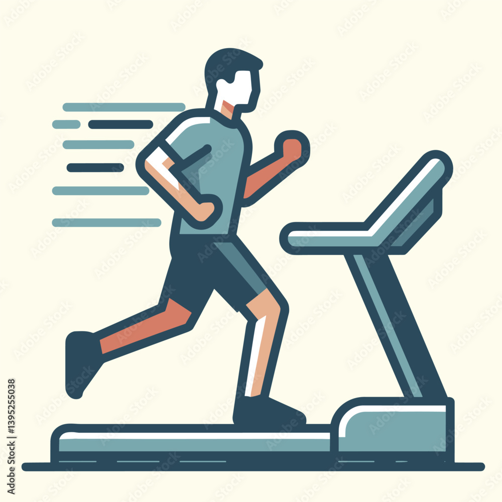 Man Running on Treadmill in Flat Style Illustration Man Running on Treadmill in Flat Style Illustration