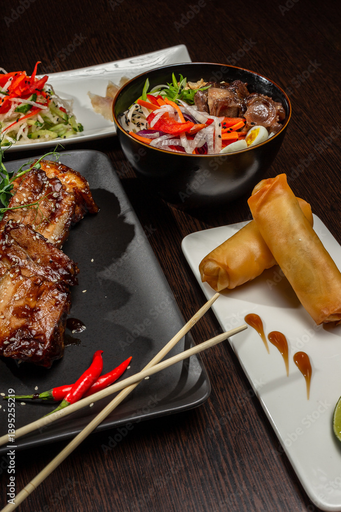 A set of Japanese dishes on the table