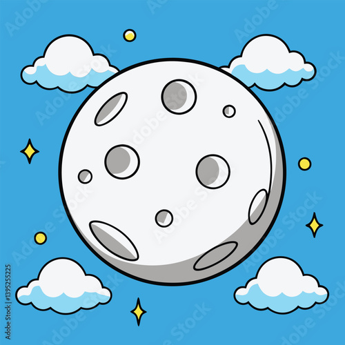 Full Moon in the Night Sky. A Celestial Illustration