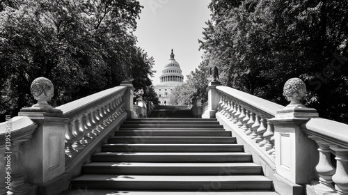 Majestic Steps Leading to a Historic Building Surrounded by Trees