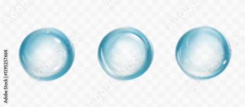 Collagen blue drops. Hyaluronic acid bubbles. Cosmetic serum. Skincare product. Vector illustration