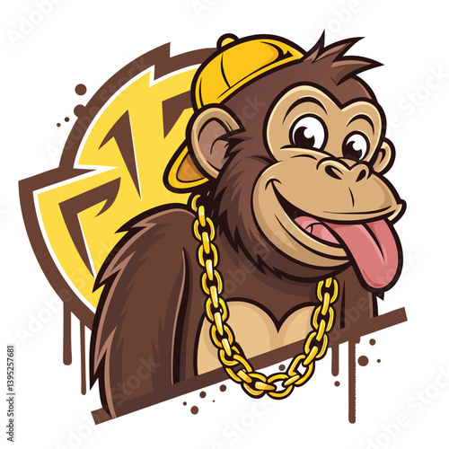 Create a vector illustration of a mischievous monkey, using bold, playful strokes.  The monkey should be sticking its tongue out.