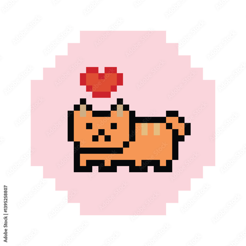 Obraz premium Cute pixel cartoon 8bit character orange cat kitty decoration cat 8 bit ginger cat kitten game character png vector.