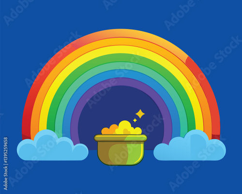 Rainbow and Pot of Gold. Irish Folklore Illustration