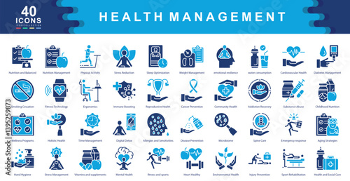Health Management icon collection set. Simple color fill vector illustration.