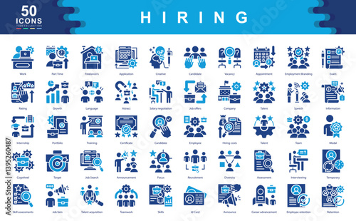 Hiring icon collection set. Simple color fill vector illustration.