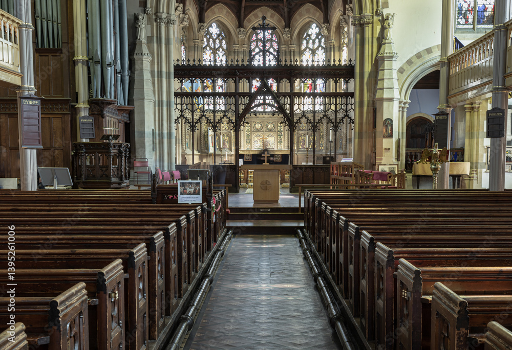 Architecture interior of Parish Church of St John the Baptist, Windsor, use it as your Wallpaper, Poster and Space for text, Selective focus.