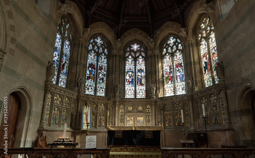 Architecture interior of Parish Church of St John the Baptist, Windsor, use it as your Wallpaper, Poster and Copy space, Selective focus.
