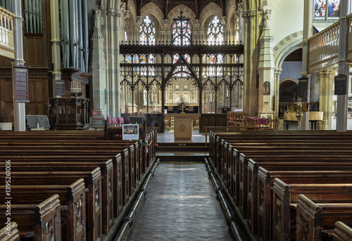 Obraz na płótnie Architecture interior of Parish Church of St John the Baptist, Windsor, use it as your Wallpaper, Poster and Space for text, Selective focus. w salonie