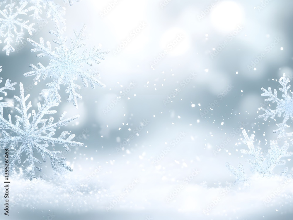 Blurry Snow-Filled Winter Scene with Soft Blue and Silver Glow, christmas background with snowflakes Blurry Snow-Filled Winter Scene with Soft Blue and Silver Glow, christmas background with snowflakes