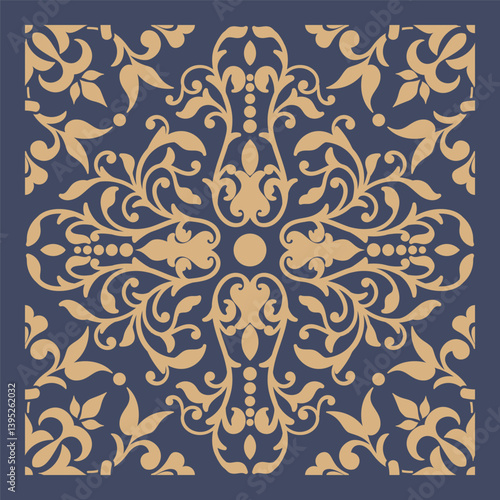 Vector azulejo tile stencil element. Ceramic mosaic mediterranean ornament motif.