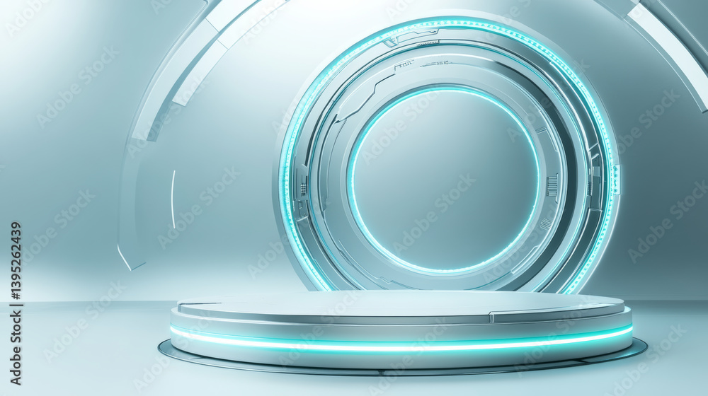 Obraz premium 3D rendering technology background e-commerce product exhibition booth