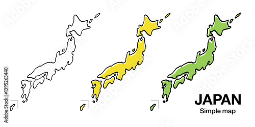 手書き風のシンプルでかわいい日本地図のベクターアイコンイラスト素材セット