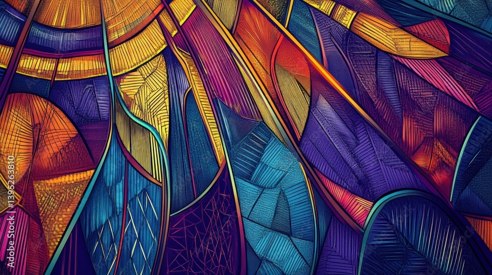 Vibrant abstract design with layered geometric shapes and bold colours
