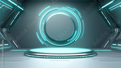 Fototapeta Naklejka Na Ścianę i Meble -  3D rendering technology background e-commerce product exhibition booth