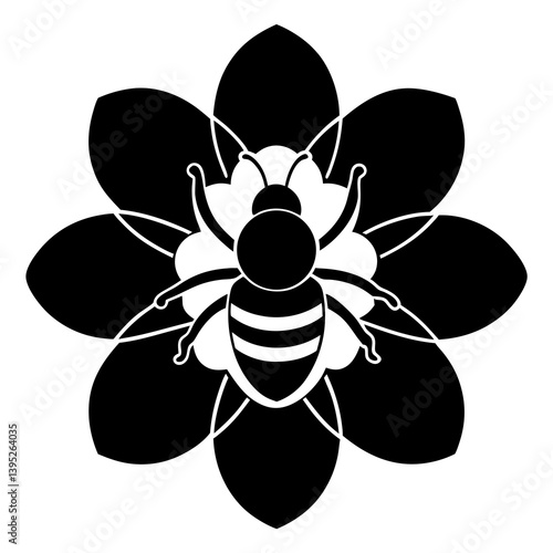 bee and flower silhouettevector illustration