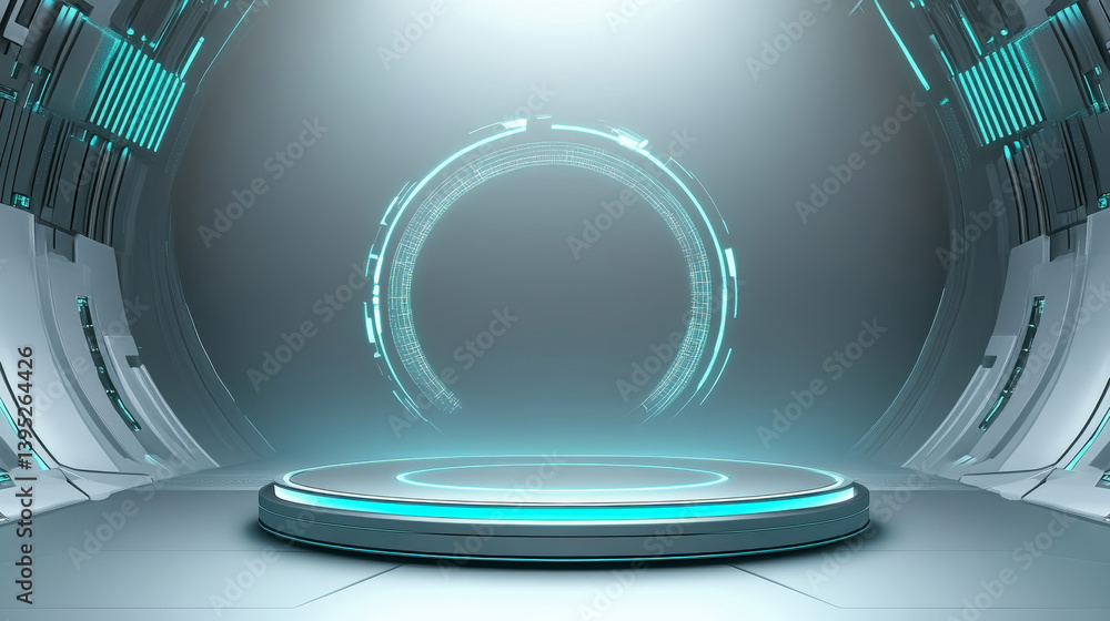 Obraz premium 3D rendering technology background e-commerce product exhibition booth