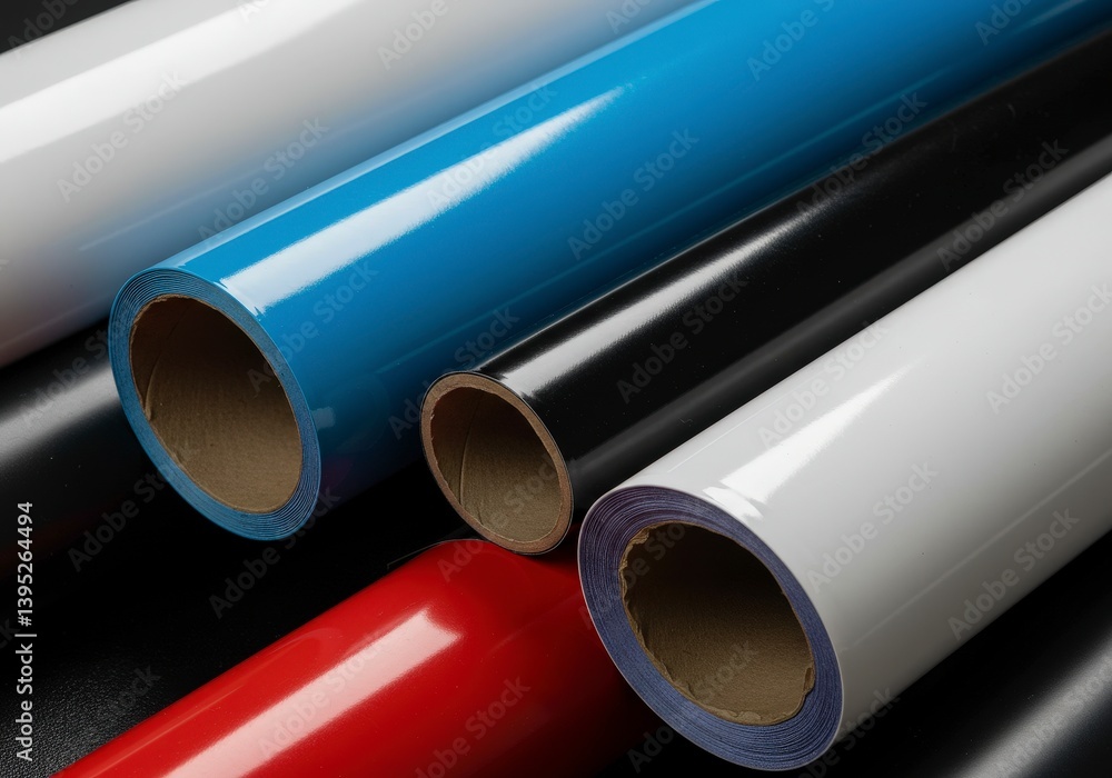 Fototapeta premium Colorful Vinyl Rolls Stacked Together for Crafting and Design Projects