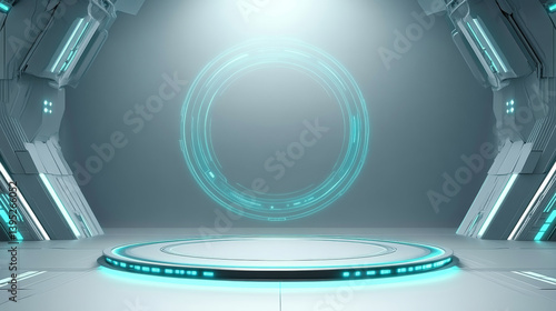 Fototapeta Naklejka Na Ścianę i Meble -  3D rendering technology background e-commerce product exhibition booth