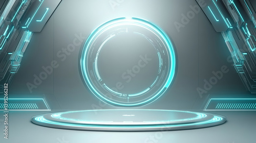 Fototapeta Naklejka Na Ścianę i Meble -  3D rendering technology background e-commerce product exhibition booth