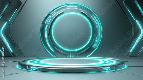 Fototapeta Naklejka Na Ścianę i Meble -  3D rendering technology background e-commerce product exhibition booth