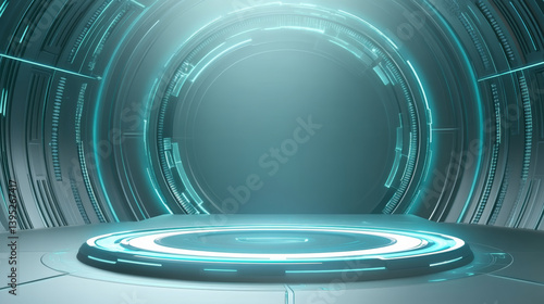 Fototapeta Naklejka Na Ścianę i Meble -  3D rendering technology background e-commerce product exhibition booth