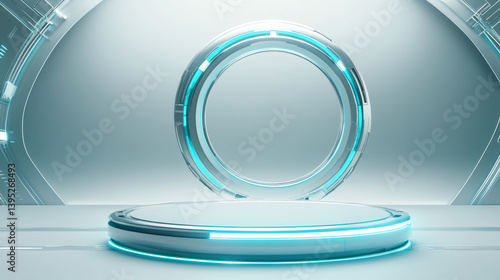 Fototapeta Naklejka Na Ścianę i Meble -  3D rendering technology background e-commerce product exhibition booth