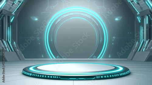 Fototapeta Naklejka Na Ścianę i Meble -  3D rendering technology background e-commerce product exhibition booth